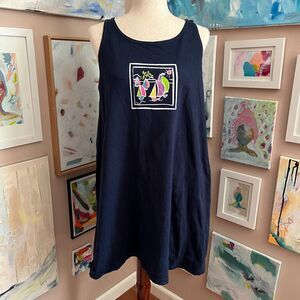 Beach Bound Navy Sailboat Dress Vintage Coastal Cotton Made in USA Size S/M